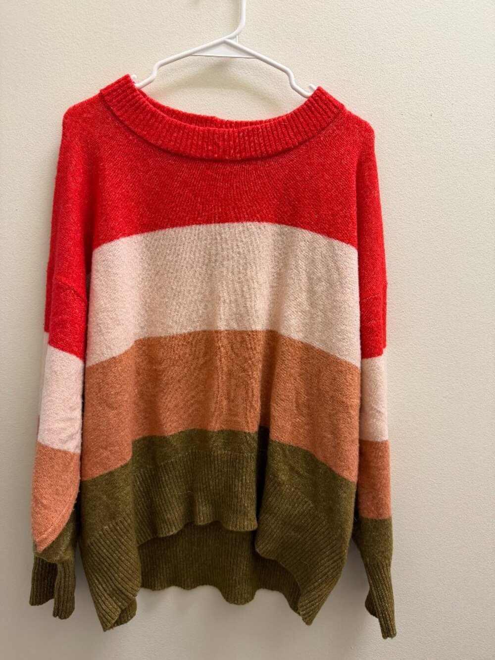 A New Day Colorblock Oversized Sweater XL Red Tan Olive
